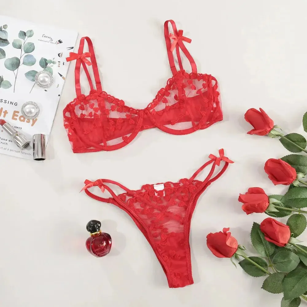 2pcs Heart Embroidery Lace Set