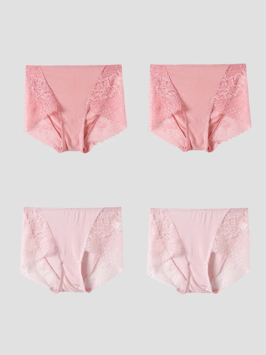 4Pcs Sexy Lace Mulberry Silk Knitted Panties (Bra NOT Included)