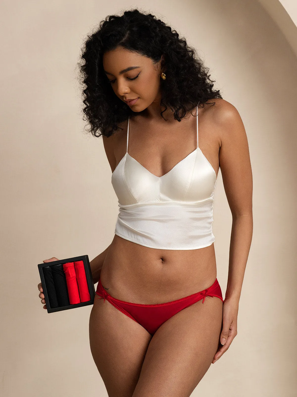 4Pcs Sexy Lace Trim Mulberry Pure Silk Knitted Panties (Bra NOT Included)