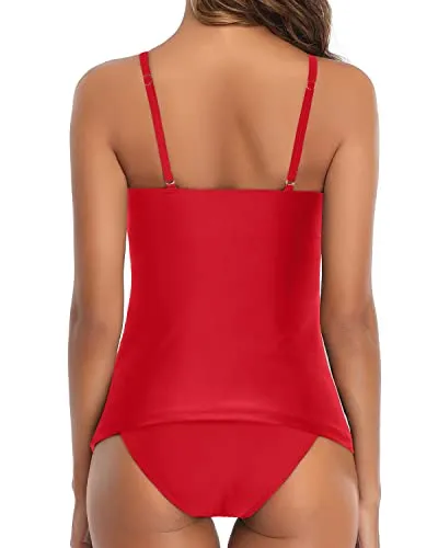 Adjustable Neckline Tankini High Cut Bottom-Red