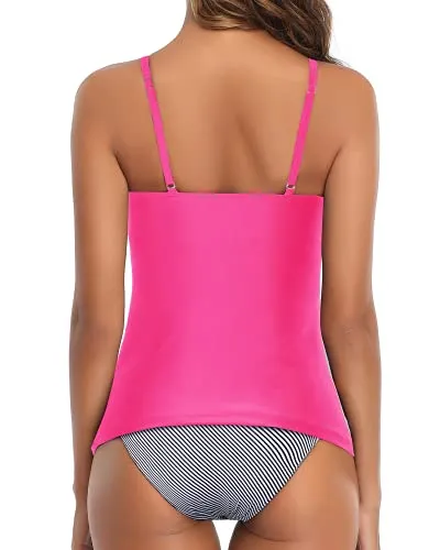 Attention-Grabbing Tankini High Cut Bottom-Hot Pink Stripe