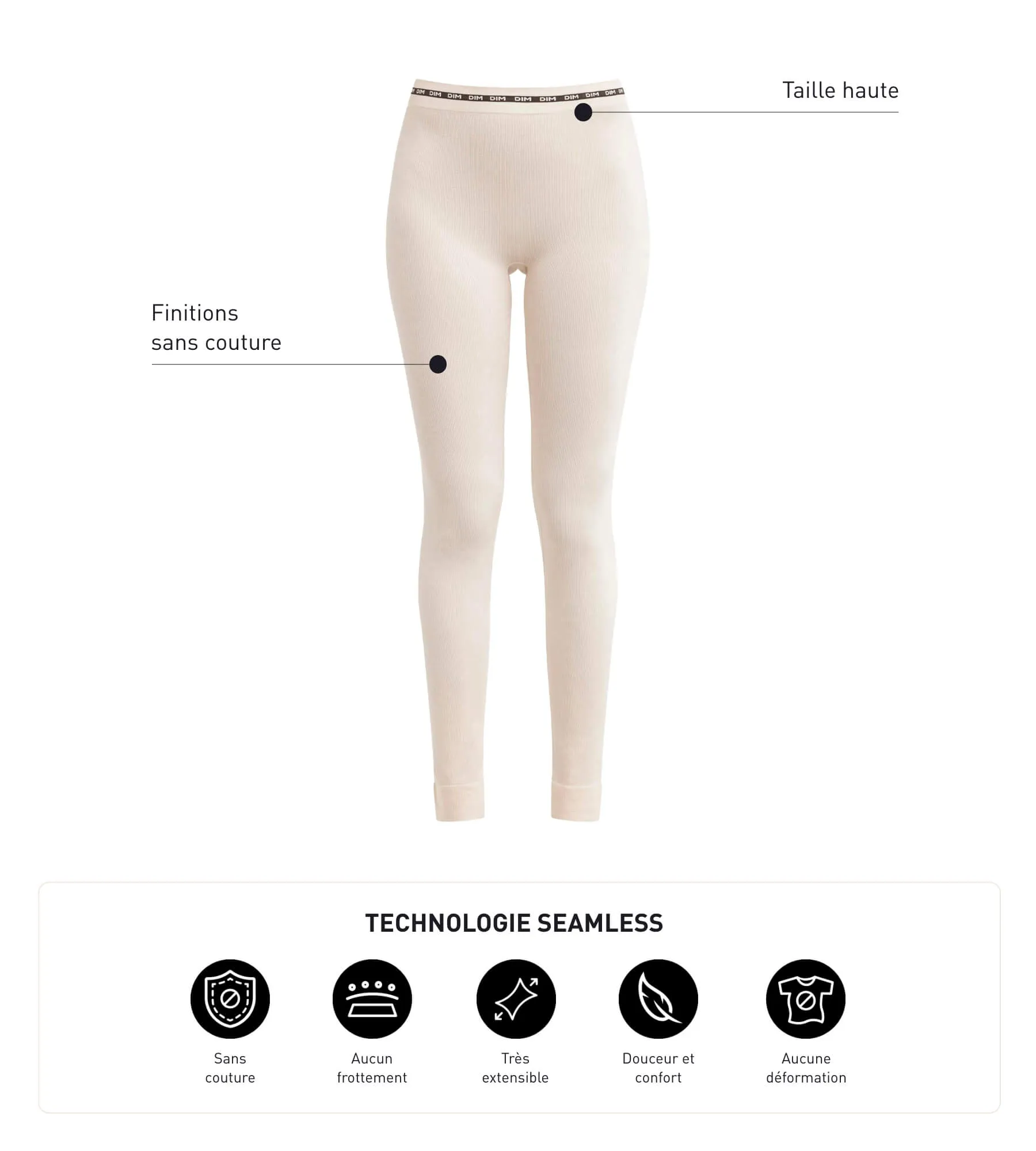 Beige seamless women's leggings in ribbed fabric Dim Icon Seamless