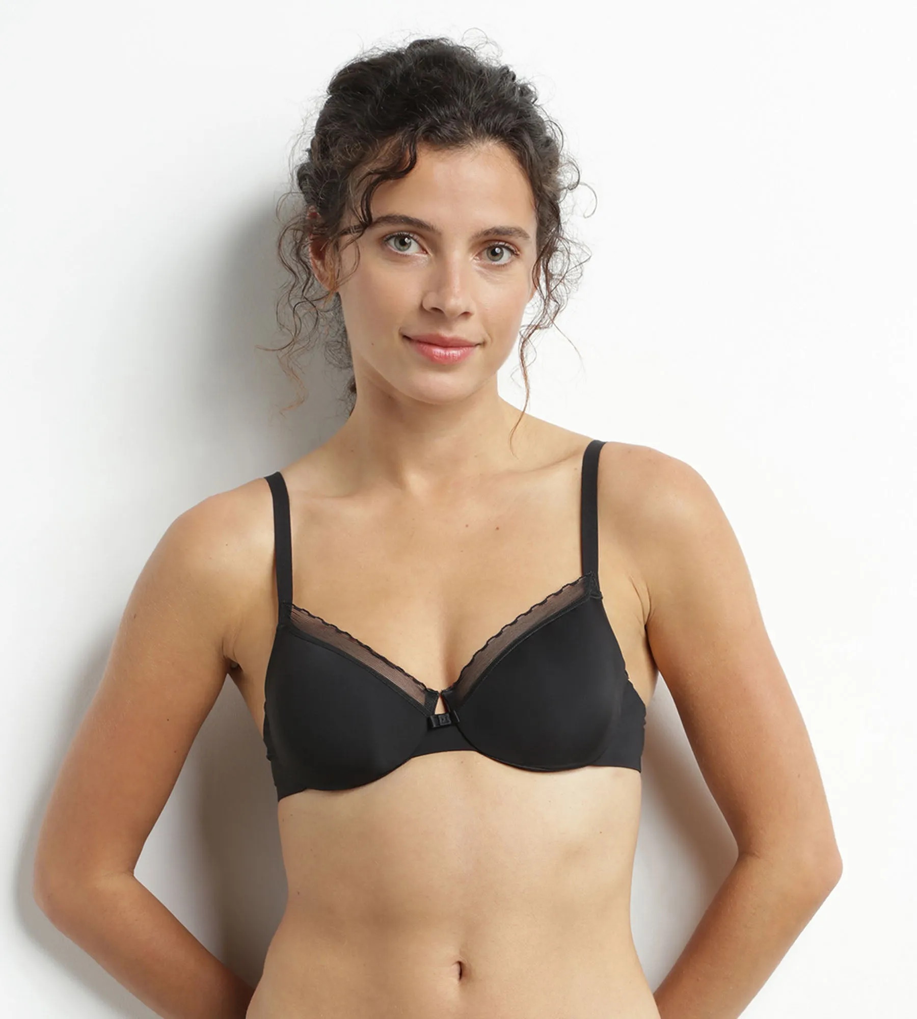 Black microfiber and tulle push-on bra Dim Daily Confort