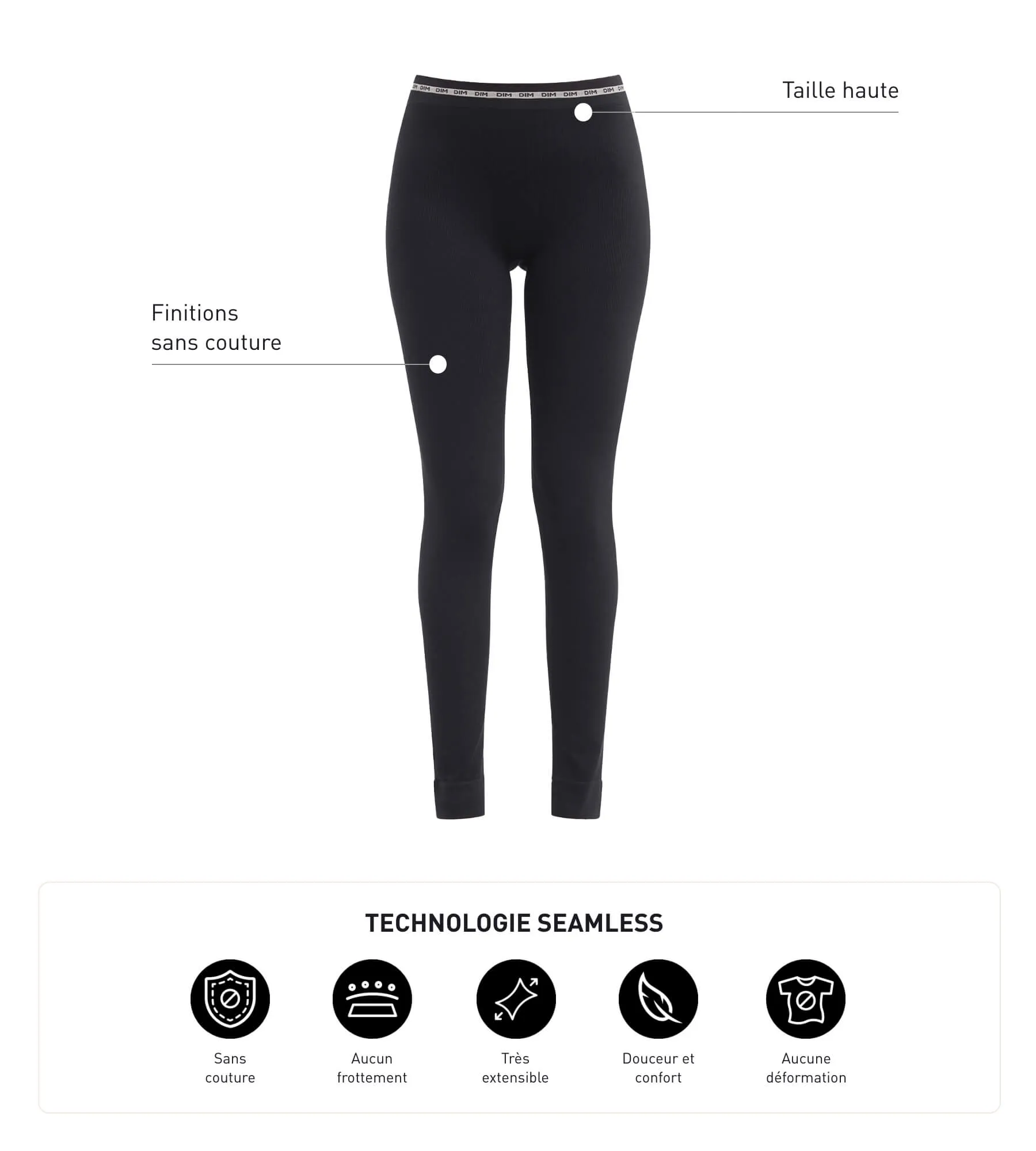 Black seamless women's leggings in ribbed fabric Dim Icon Seamless