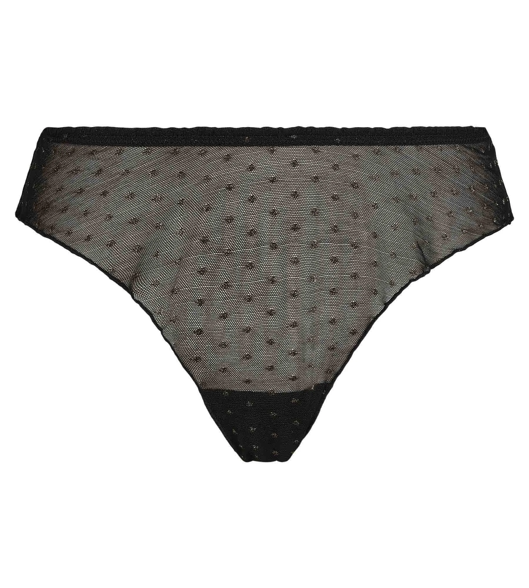 Brief bloomer in black translucent tulle and Lurex polka dots Dim Shiny Mesh
