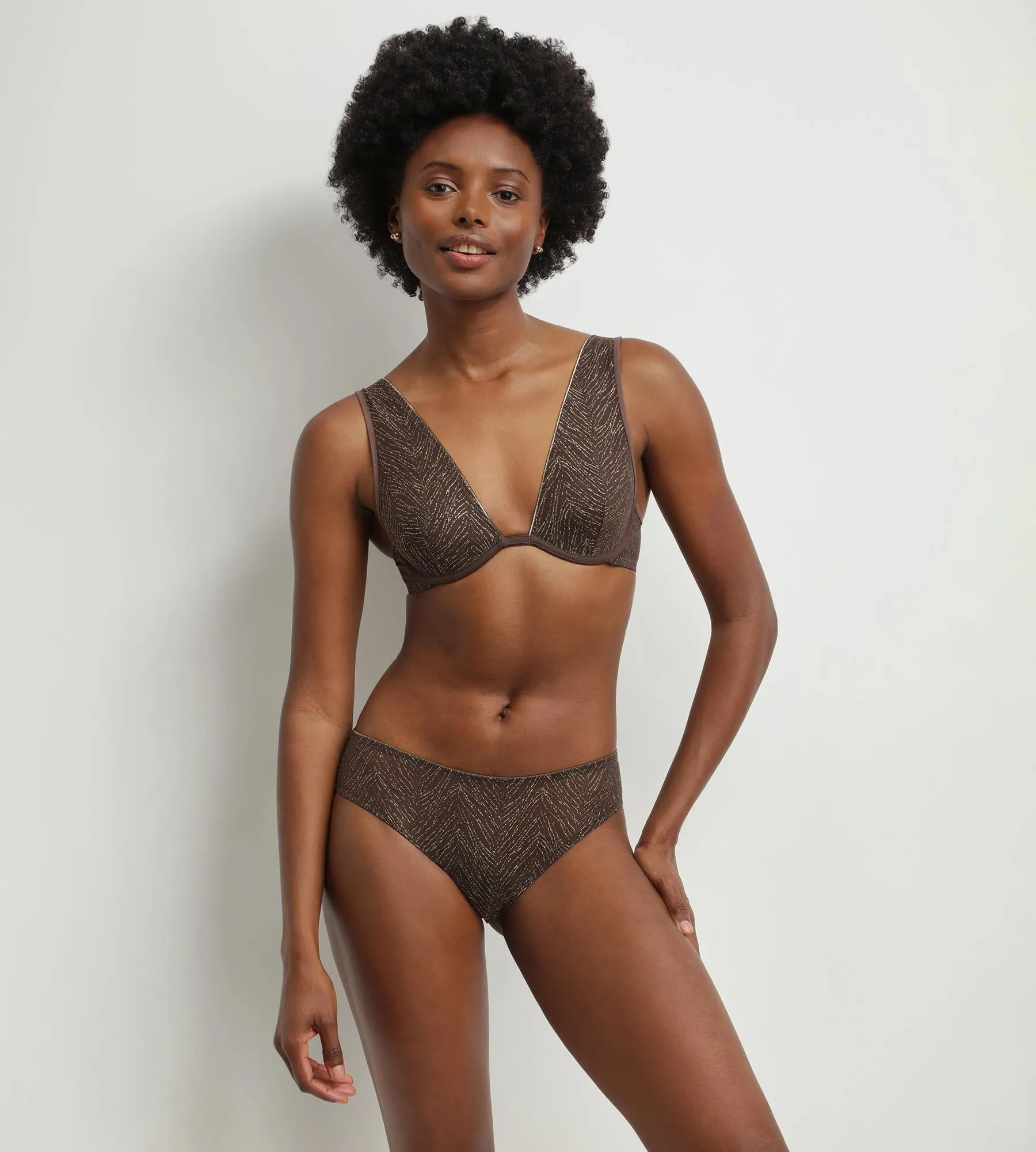 Chocolate and gold zebra print tulle scarf bra Dim Generous
