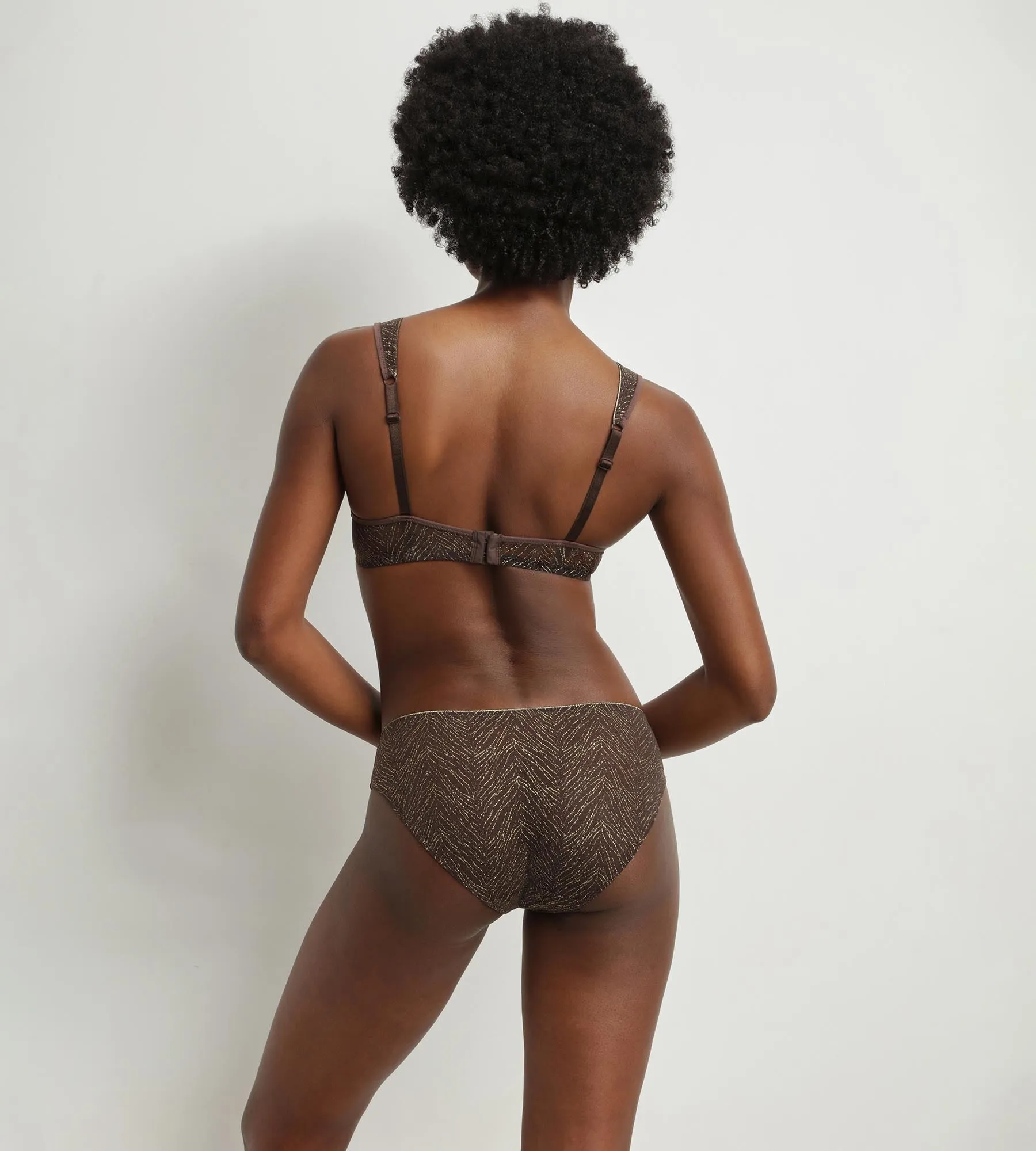 Chocolate and gold zebra print tulle scarf bra Dim Generous