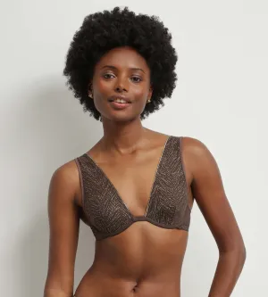 Chocolate and gold zebra print tulle scarf bra Dim Generous