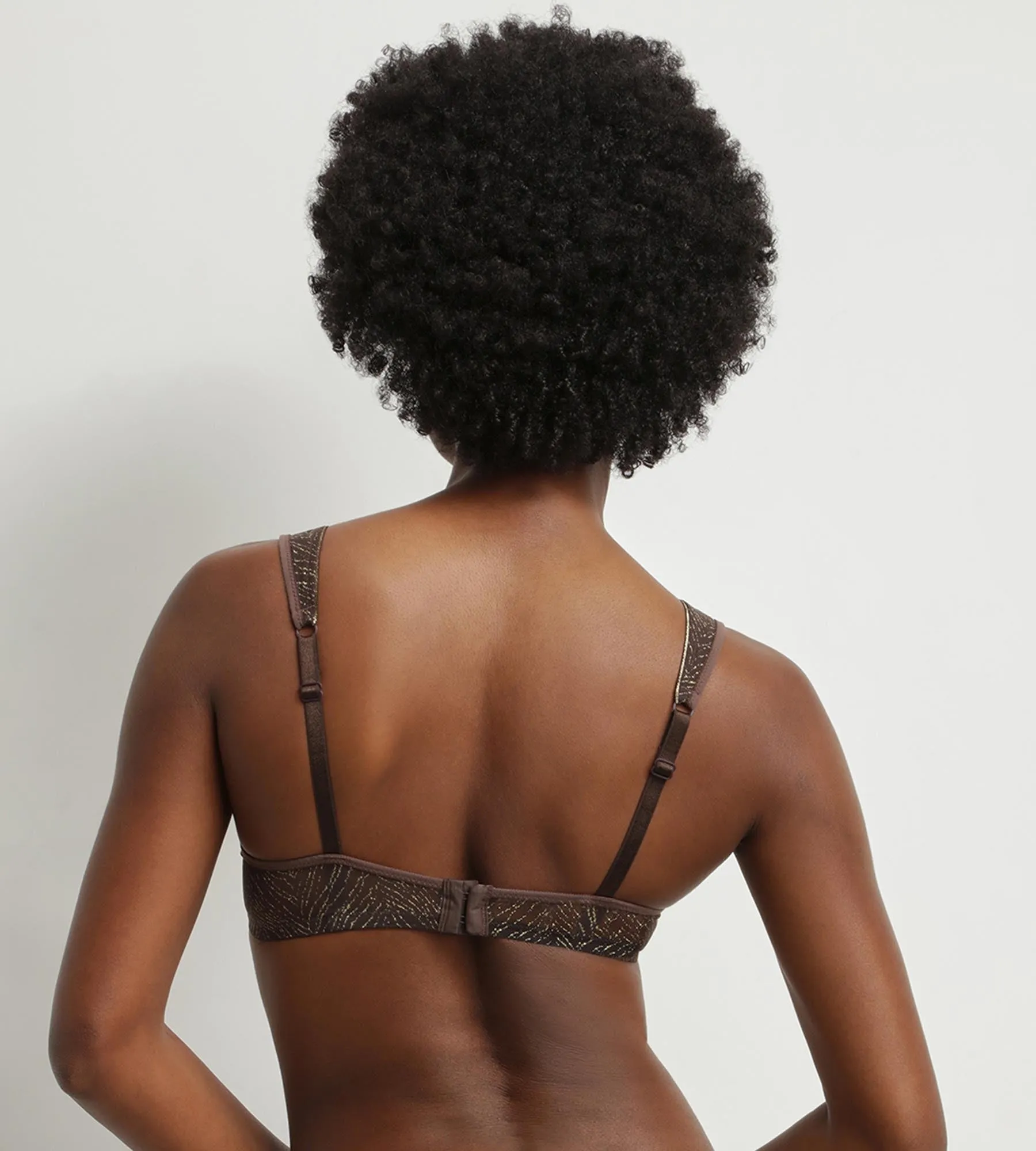 Chocolate and gold zebra print tulle scarf bra Dim Generous