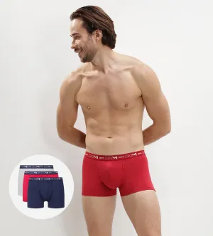 Cotton Stretch pack of 3 men's trunks in denim blue topaz red and steel grey