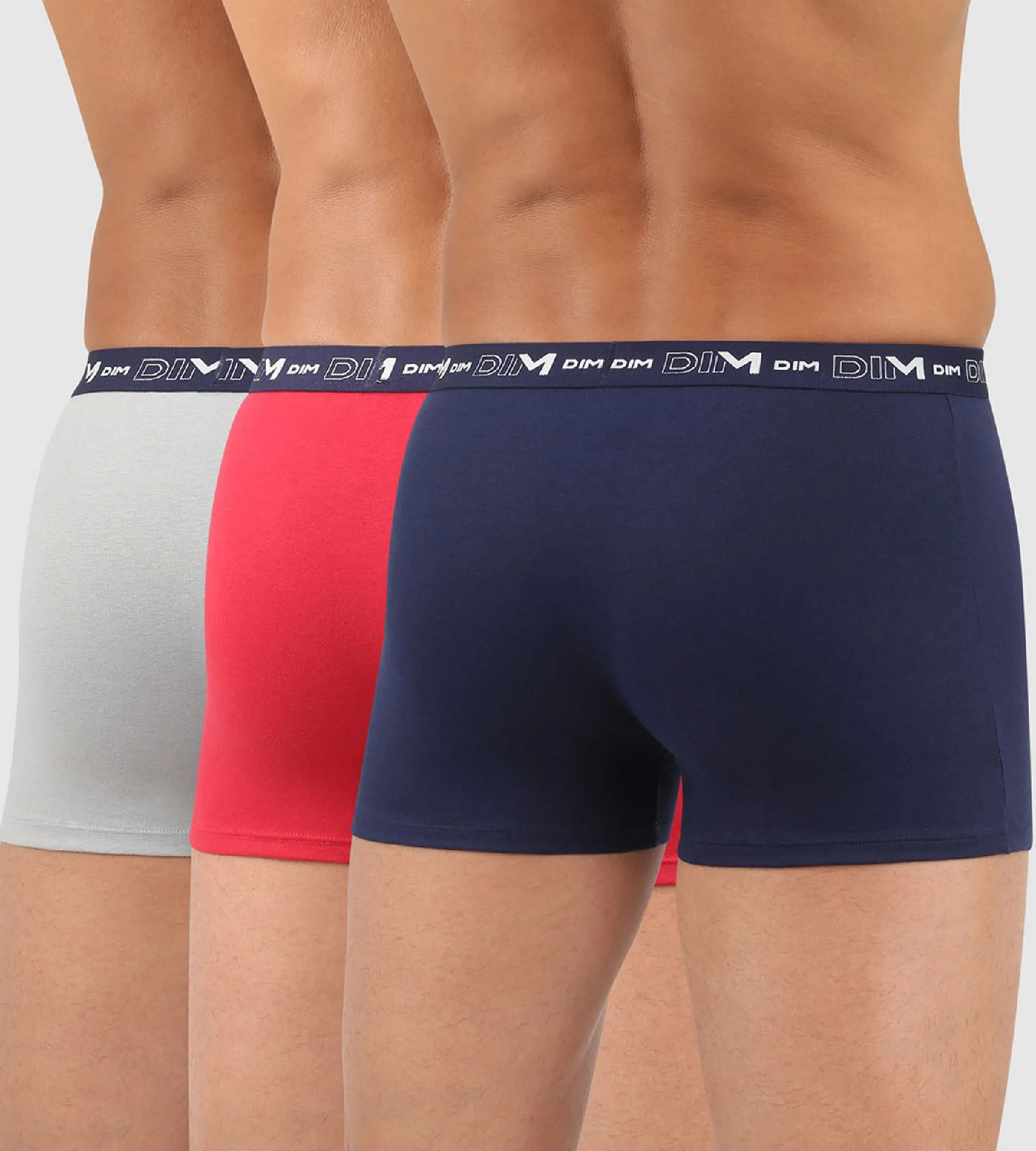 Cotton Stretch pack of 3 men's trunks in denim blue topaz red and steel grey