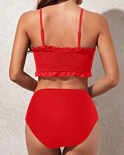 Cute Bathing Suit Bottoms Smocked 2 Piece Swimsuit-Red