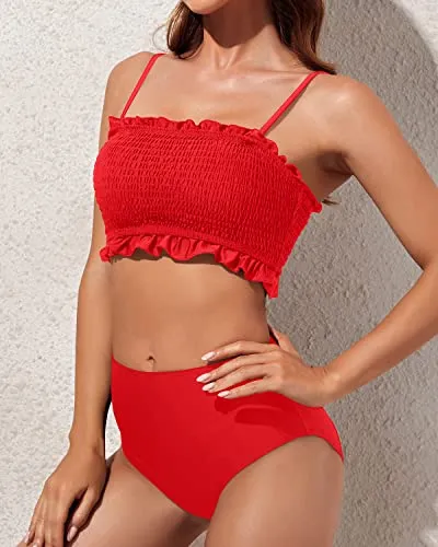 Cute Bathing Suit Bottoms Smocked 2 Piece Swimsuit-Red