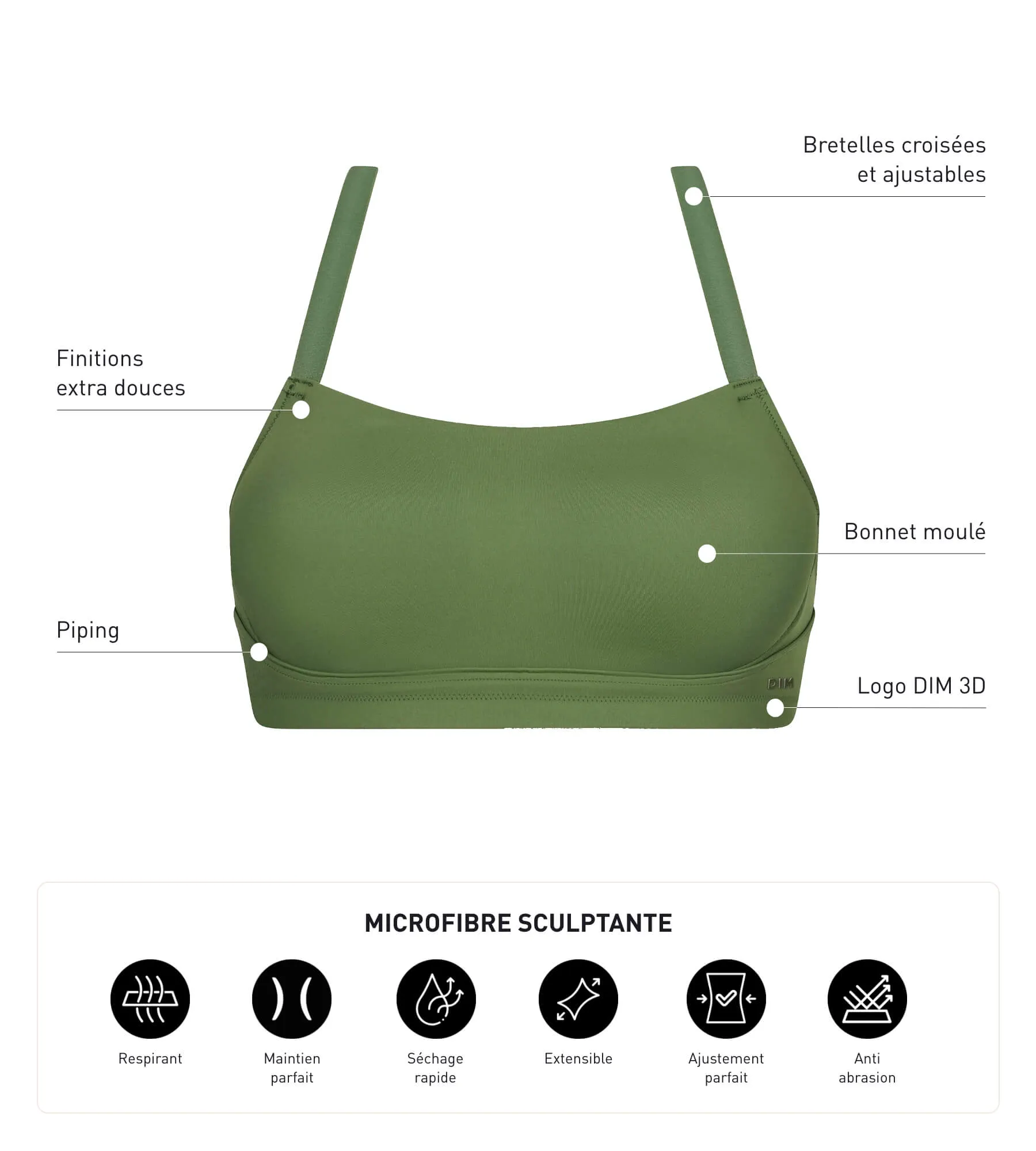 Dim Move Khaki sculpting microfibre sports bra