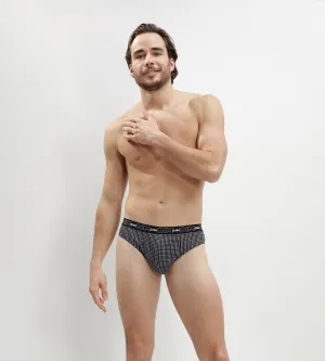 Dim print Pack of 3 men's grey check cotton briefs