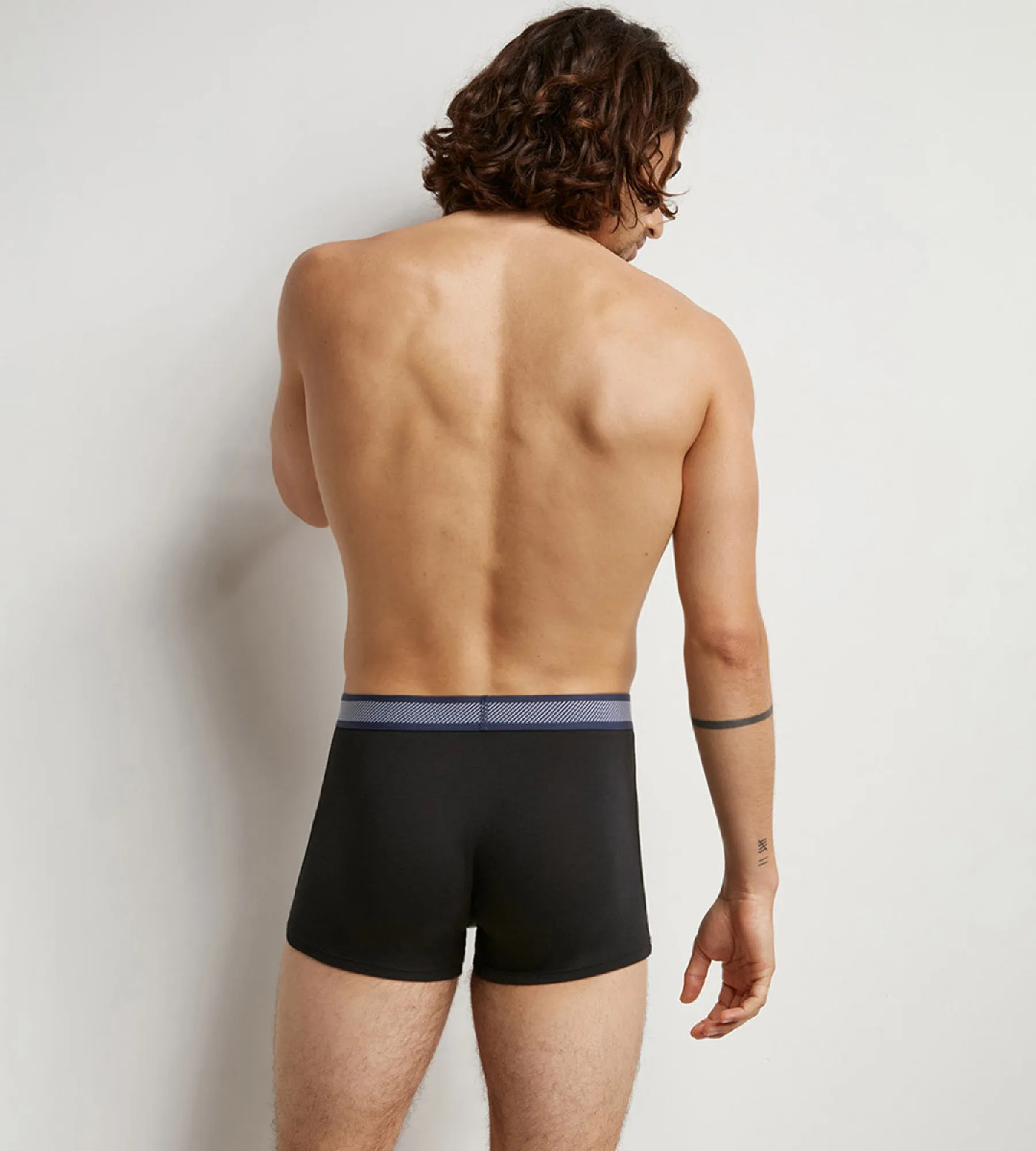 Dim Smart Black Men's cotton modal boxer with striped waistband