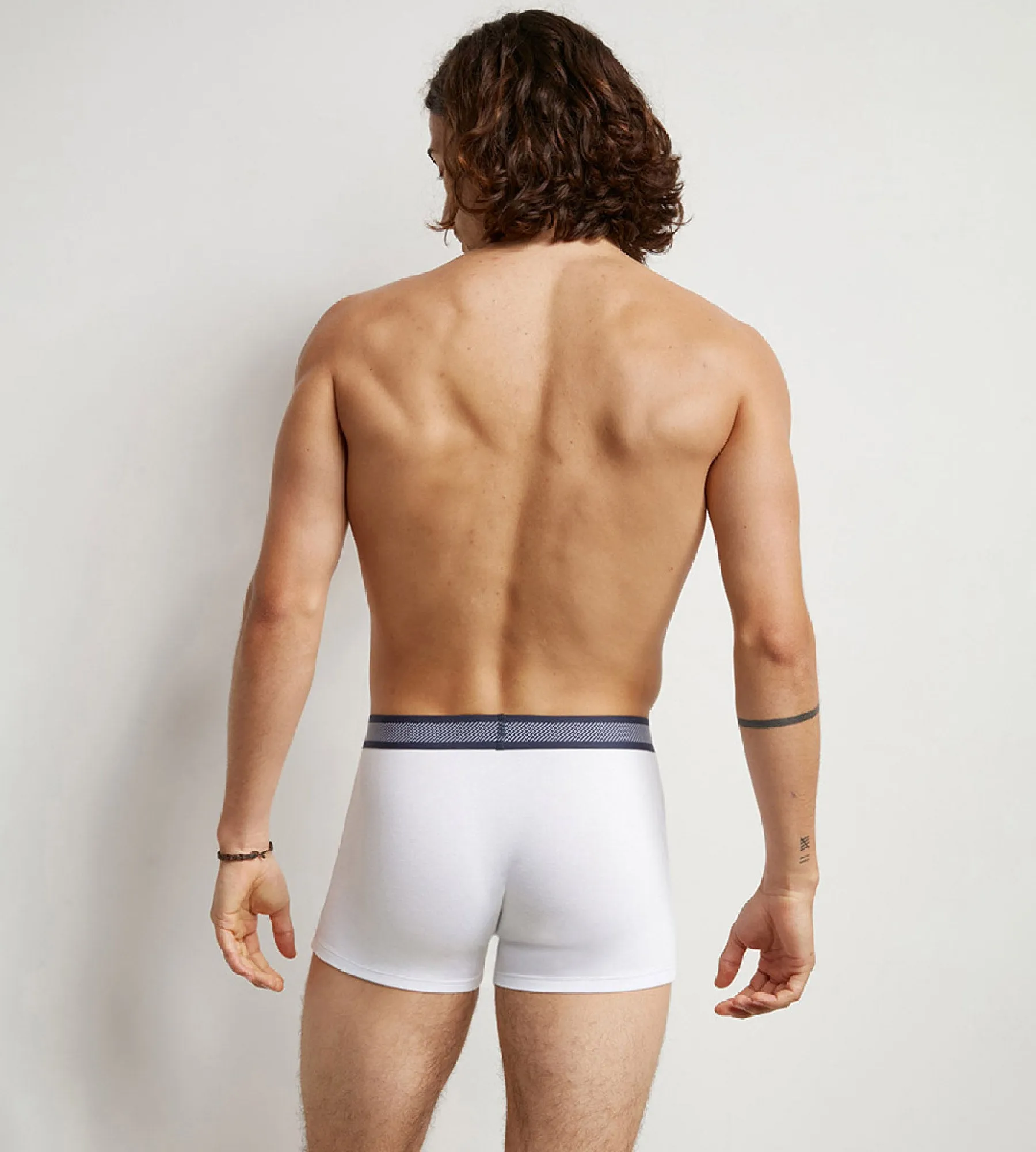 Dim Smart Men's White cotton modal boxer with striped waistband