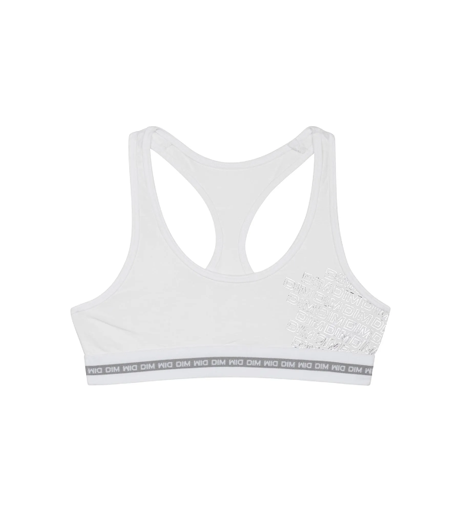 Dim Sport Girl's stretch  White  cotton bra with silver print