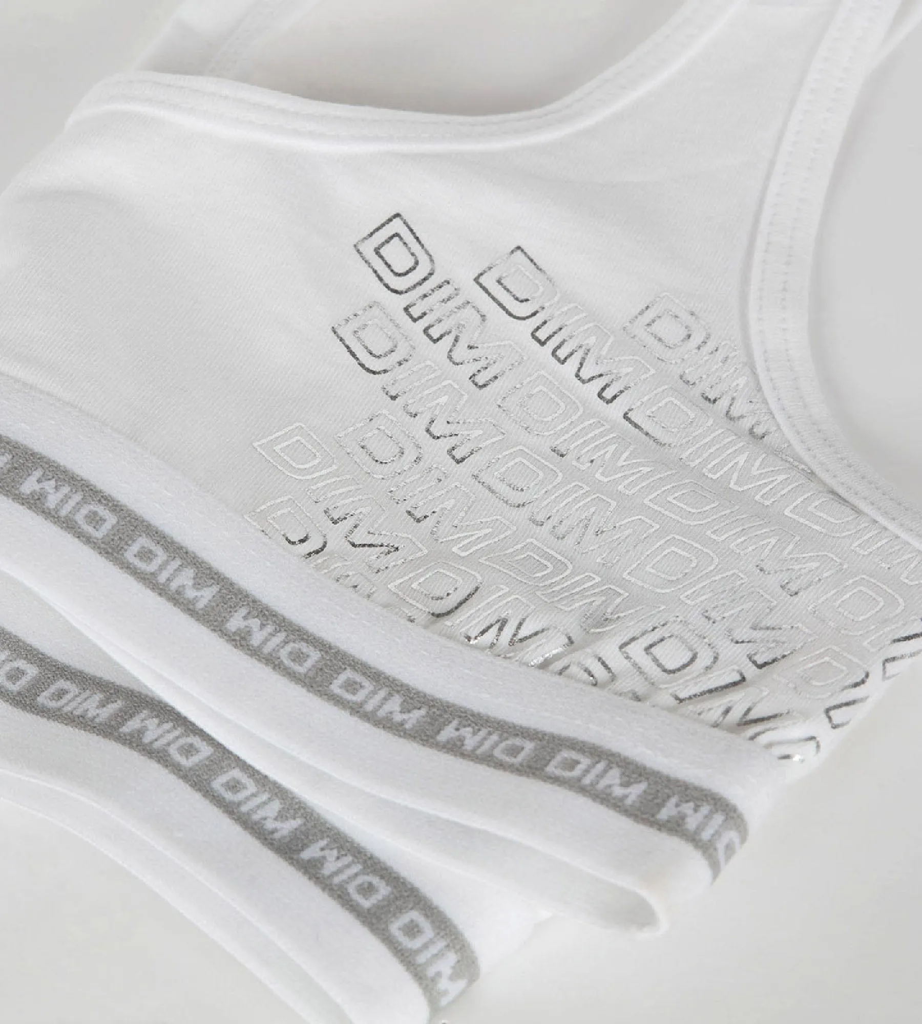 Dim Sport Girl's stretch  White  cotton bra with silver print