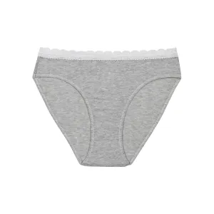 Dim Trendy girls' heather grey stretch cotton briefs with lace waistband