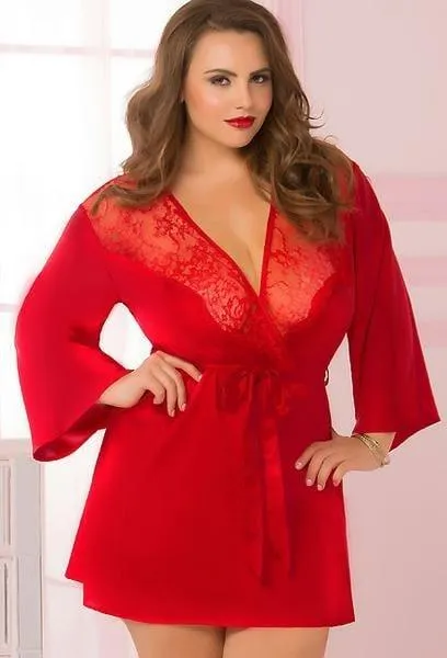 Dreaming Of You Lace & Satin Robe Plus Size