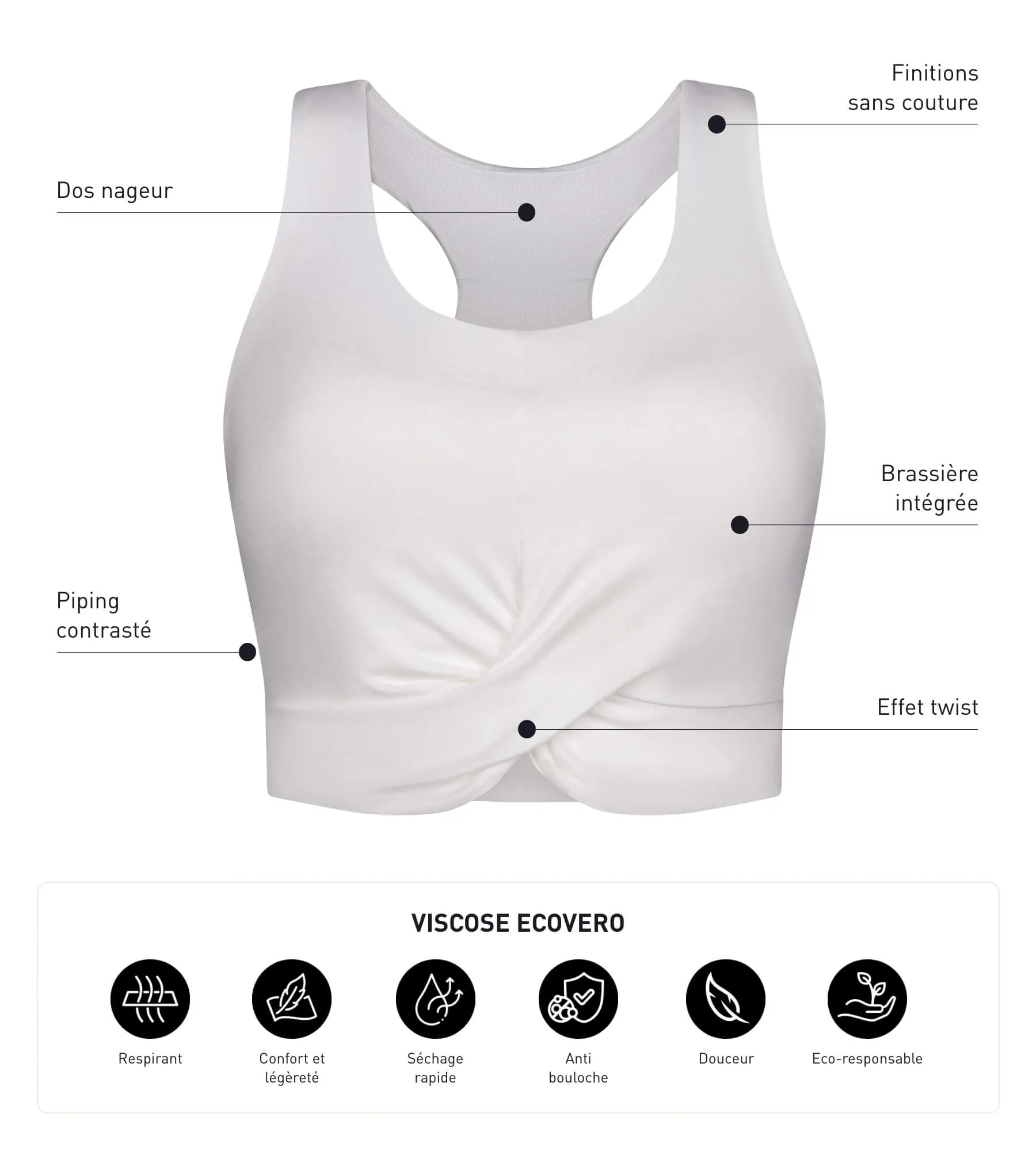 Ecru women's sports tank top in viscose with bra Dim Move