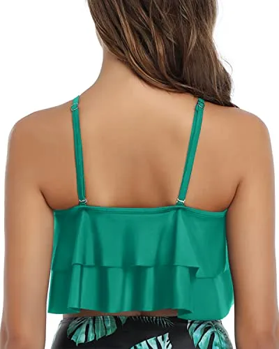 Falbala Swim Top Swimsuit Tank Top For Women-Teal