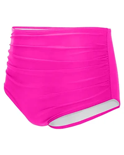 Fashionable High Waisted Bikini Bottom For Ladies-Neon Pink