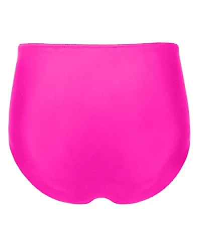 Fashionable High Waisted Bikini Bottom For Ladies-Neon Pink