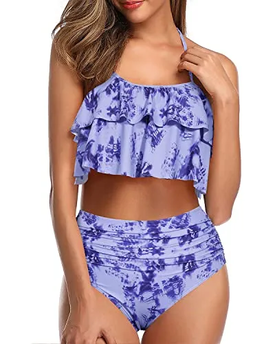 Flattering Two Piece Swimsuit For Summer Vacation-Blue Tie Dye