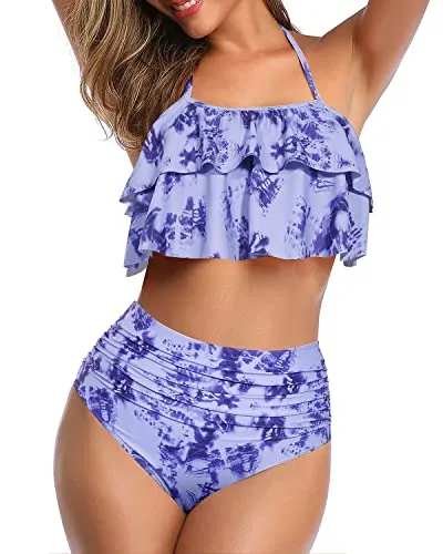 Flattering Two Piece Swimsuit For Summer Vacation-Blue Tie Dye