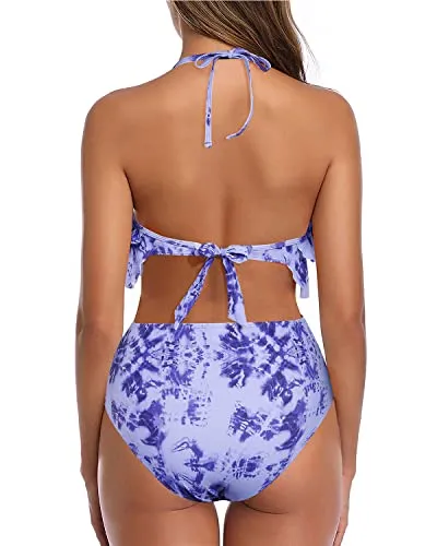 Flattering Two Piece Swimsuit For Summer Vacation-Blue Tie Dye
