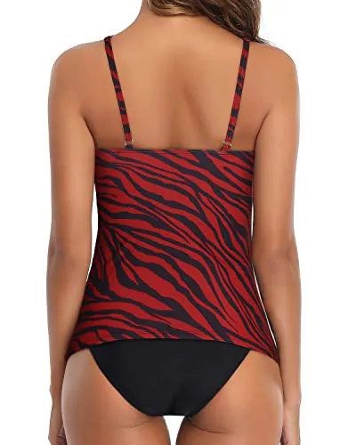 Flirty High Cut Leg 2 Piece Tankini Swimsuits For Women-Red Zebra Pattern