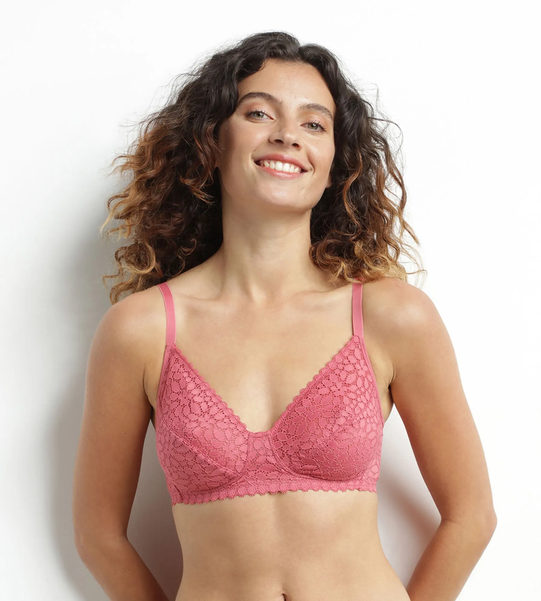 Floral lace triangle bra Dim Daily Pink