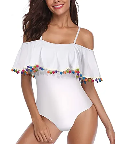 Flounce Retro Bathing Suit For Women One Piece Swimwear-White