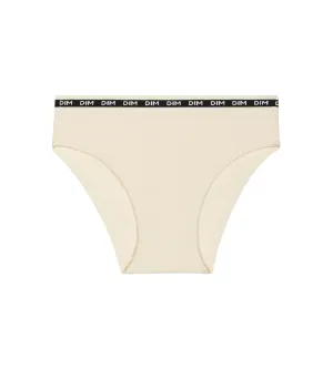 Girls' ribbed fabric briefs in Beige with black waistband Dim Icons