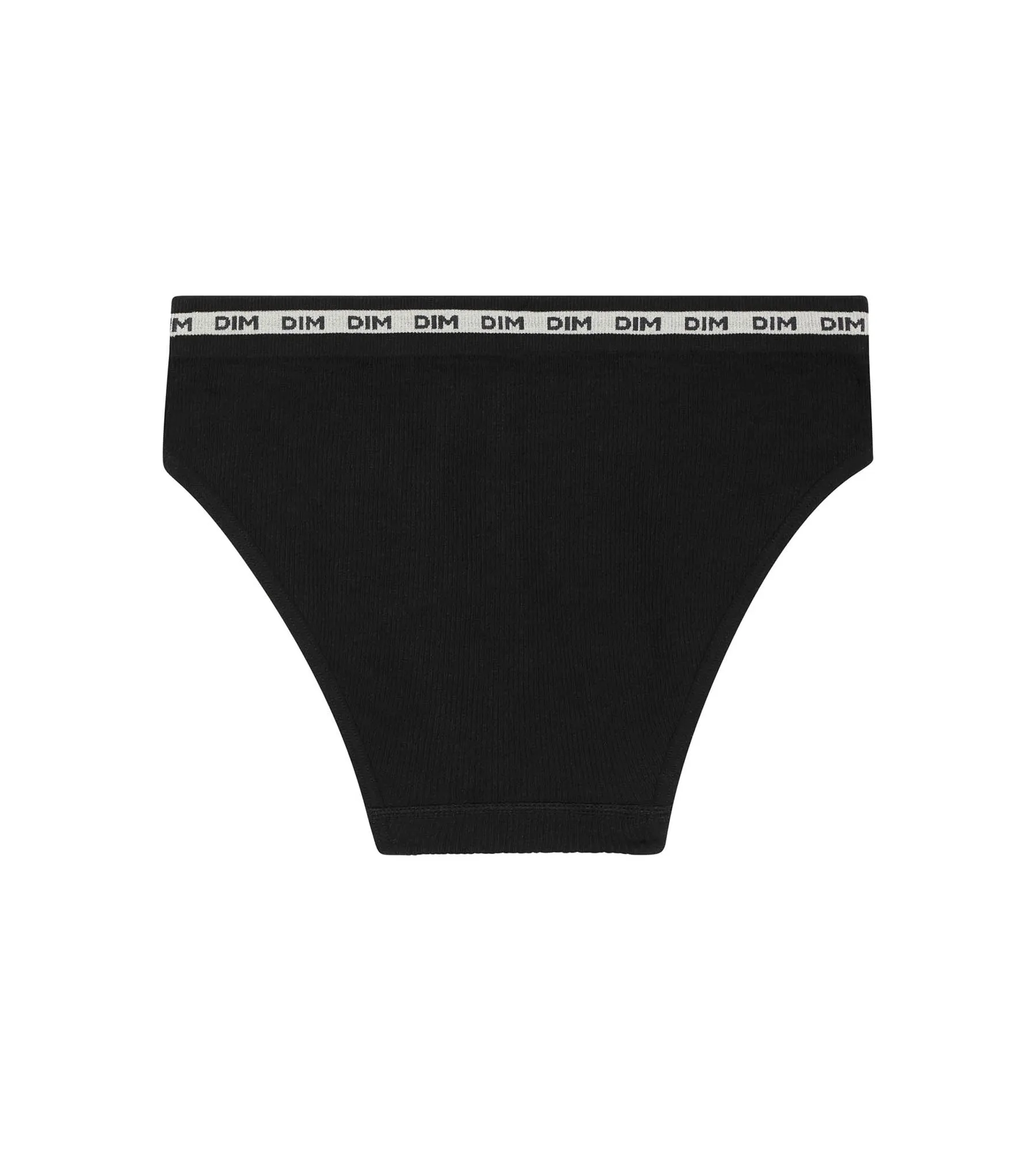 Girls' ribbed fabric briefs in Black with beige waistband Dim Icons