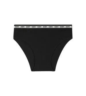 Girls' ribbed fabric briefs in Black with beige waistband Dim Icons