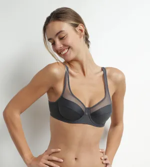 Grey microfiber and tulle push-on bra Dim Generous