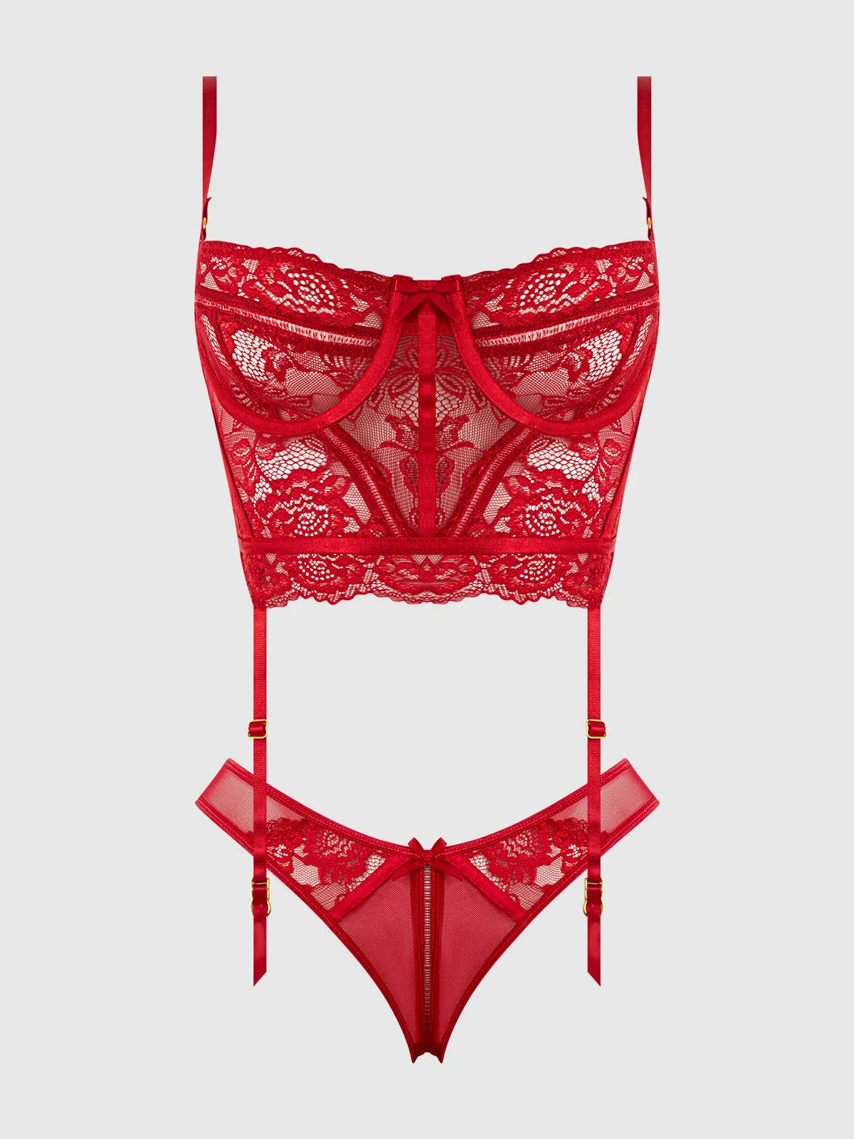 Harlow Lace & Mesh Bustier Lingerie Set