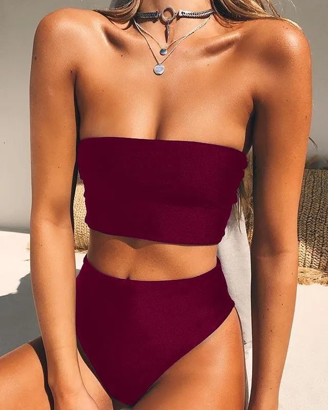 High Leg Bandeau bikini set Swimwear female swimsuit High Waist Bikini Women Bathing Suit biquini