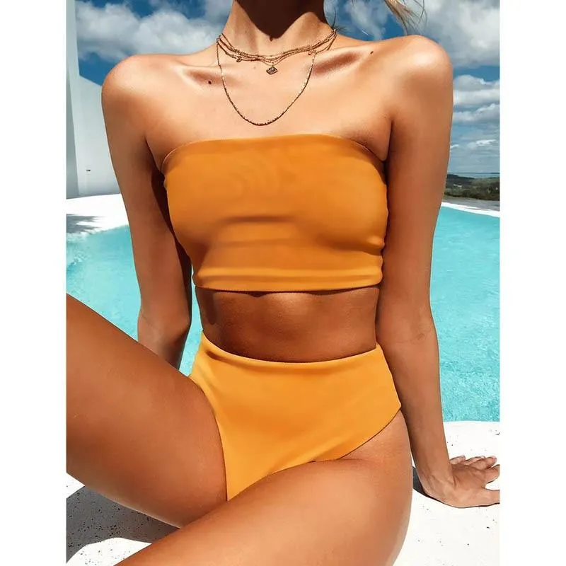 High Leg Bandeau bikini set Swimwear female swimsuit High Waist Bikini Women Bathing Suit biquini