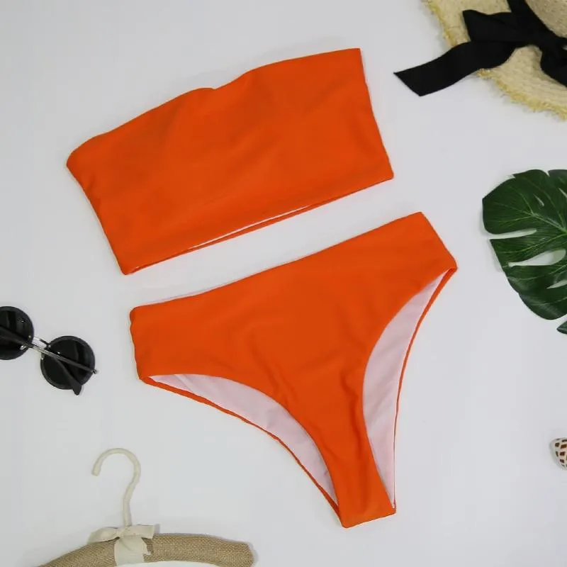 High Leg Bandeau bikini set Swimwear female swimsuit High Waist Bikini Women Bathing Suit biquini