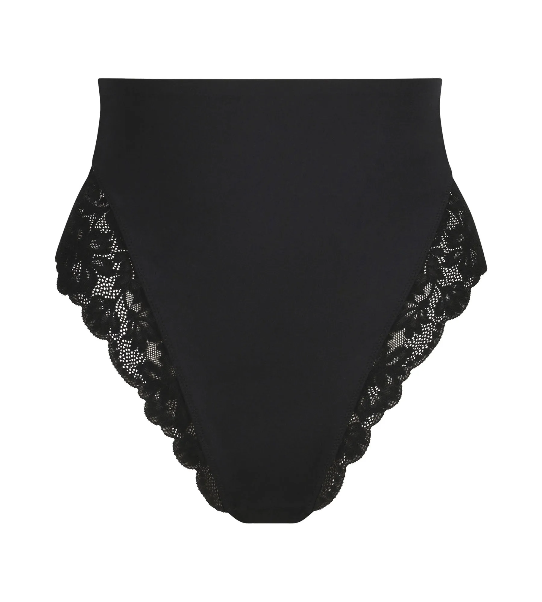 High-Waist Shaping Thong in Microfibre and Lace Black – Dim Silhouette Elegance