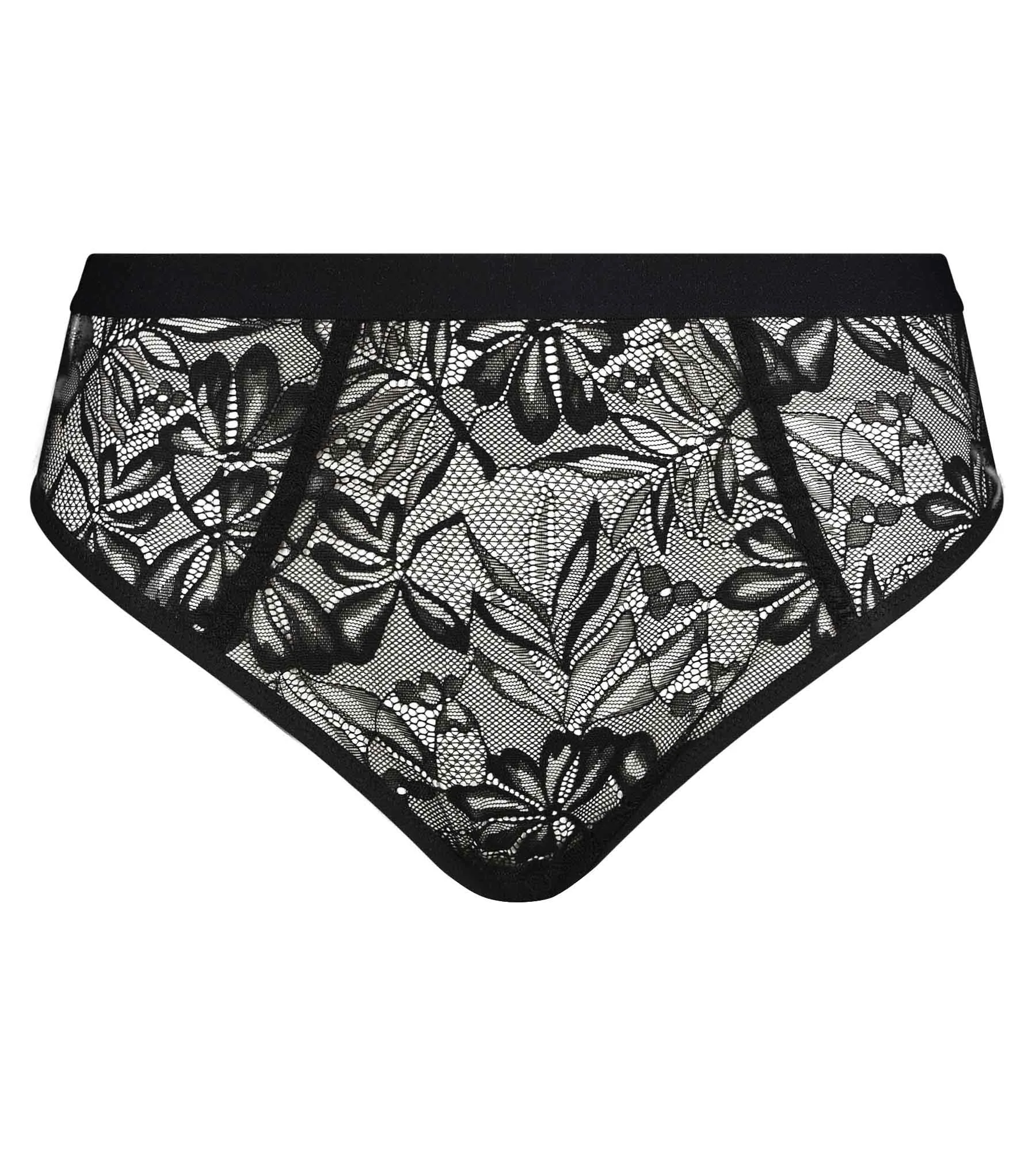High-waisted black lace panties with Mod foliage by Dim