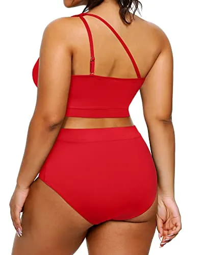 High Waisted One Shoulder 2 Piece Swimsuits Plus Size Bikini