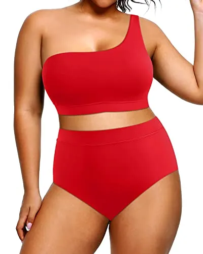 High Waisted One Shoulder 2 Piece Swimsuits Plus Size Bikini