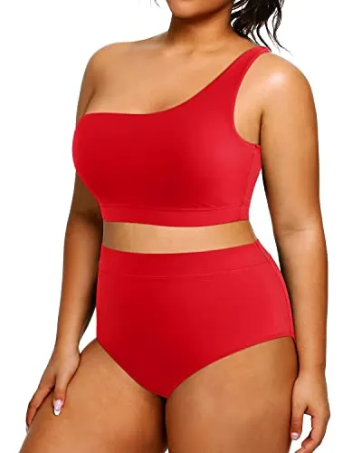 High Waisted One Shoulder 2 Piece Swimsuits Plus Size Bikini