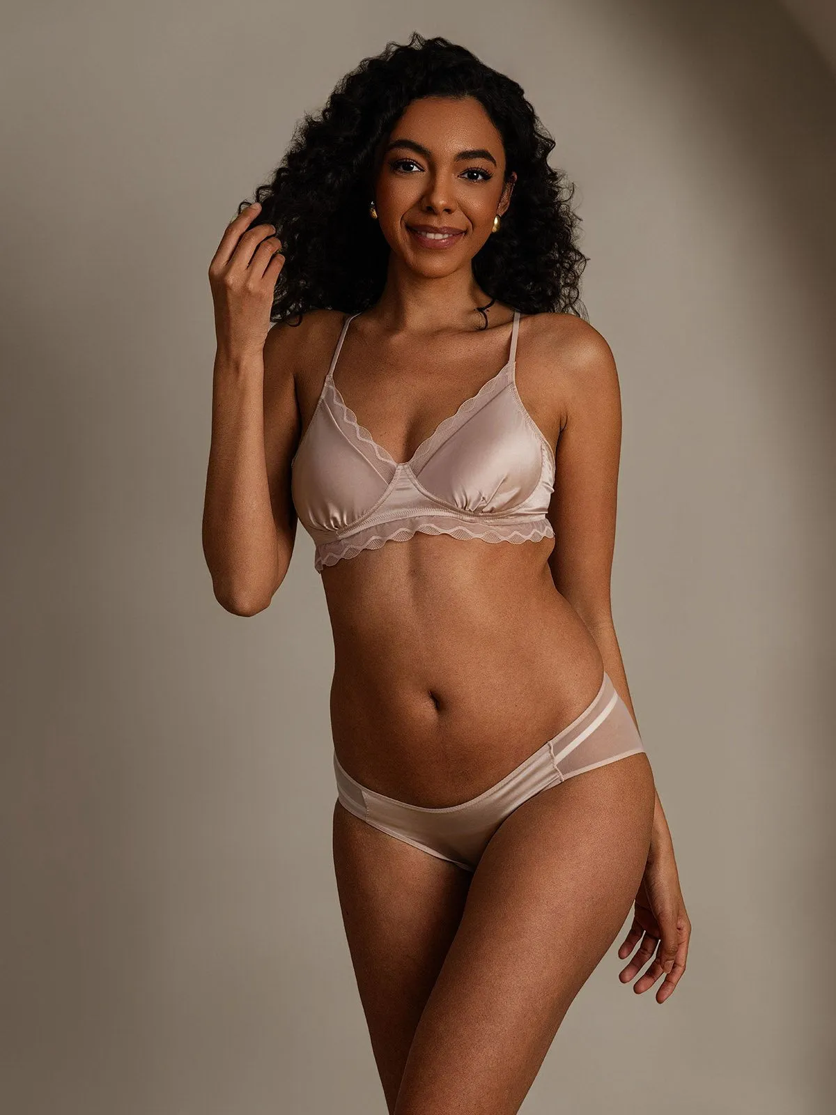 Lace Trimmed Pure Silk Bra & Panty Set