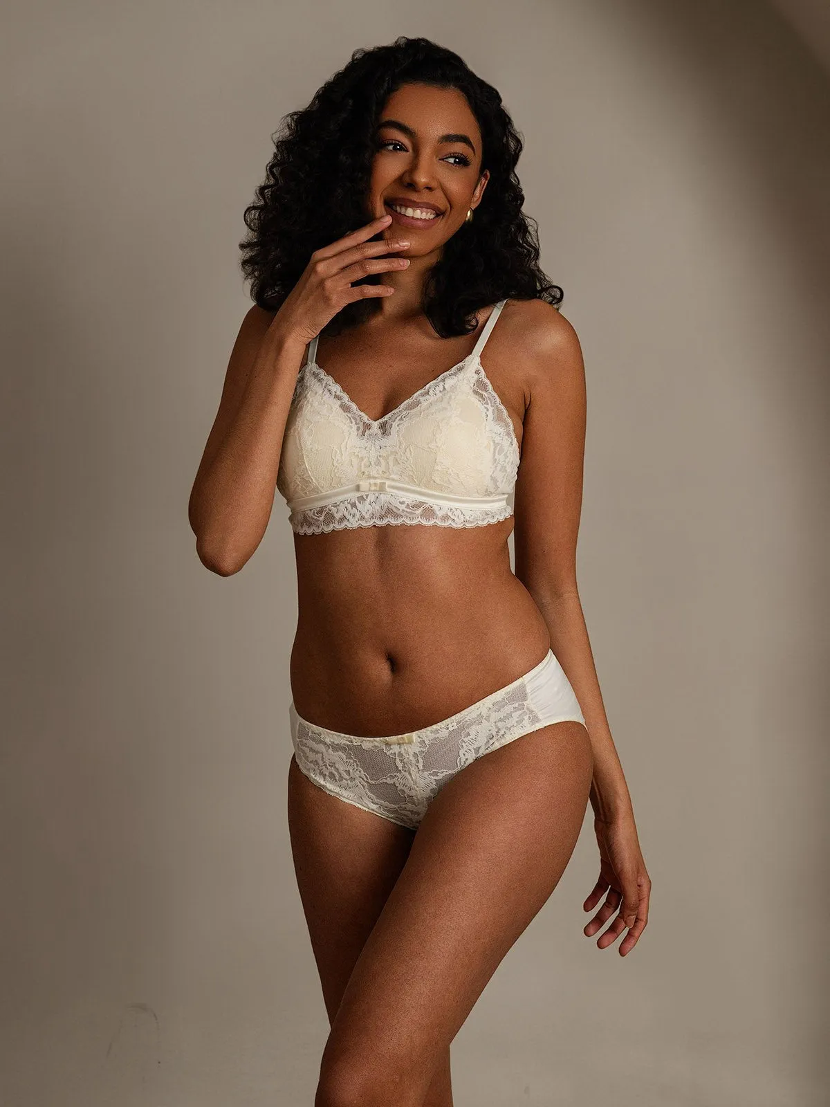 Lace Trimmed Silk Blend Bra & Panty Set